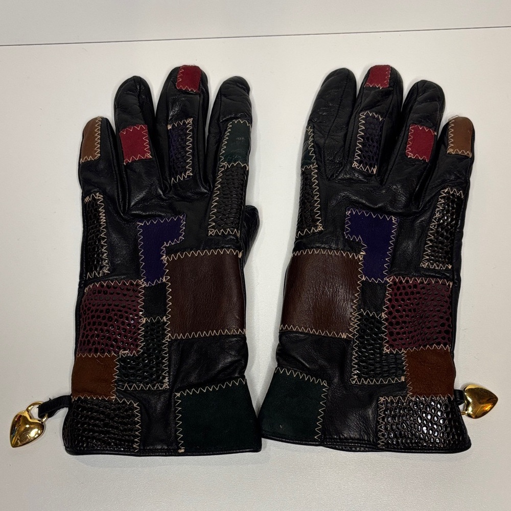 Moschino Multicolor Patchwork Leather Gloves With… - image 1